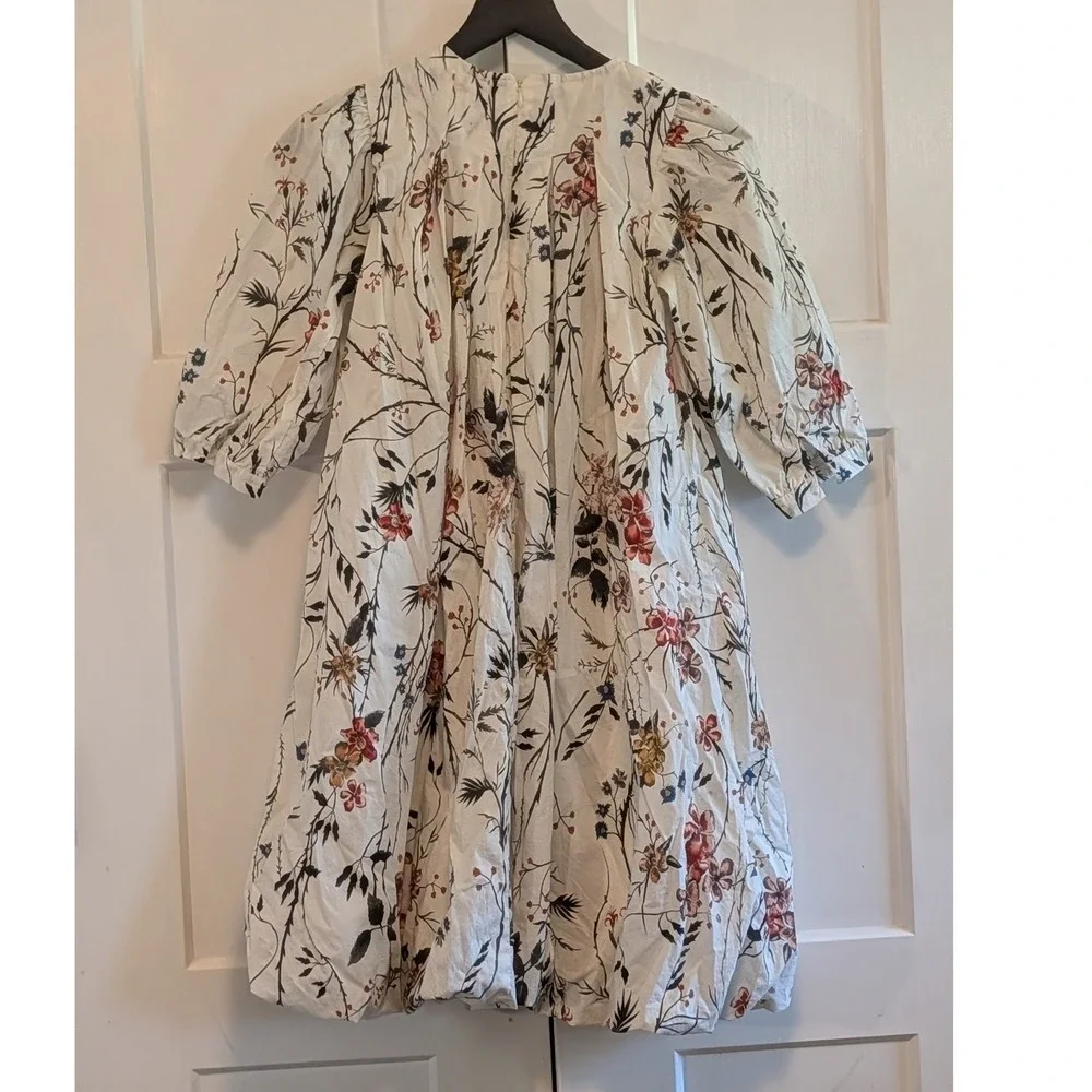 AiPicks Girls 12 150 Floral Bubble Hem Puff Sleeve Pleated Cottagecore Cream